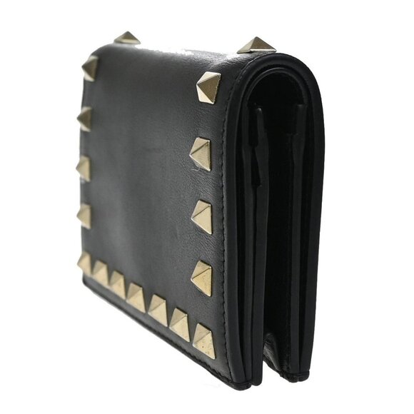 VALENTINO Logo Studs Compact Bifold Wallet Purse Leather Black GHW Italy 69KB160 - Picture 2 of 12
